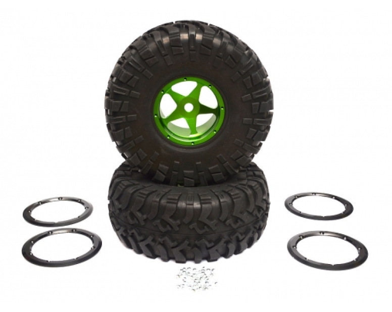 Aluminum 2.2 5-spoke Beadlock Wheel & Zig-Zag Tire Set (2) Green